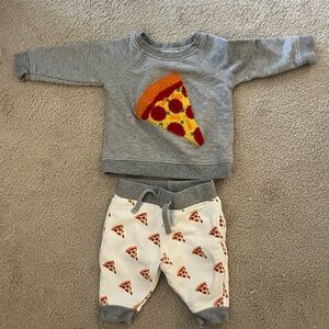 Gray Pizza Sweatshirt and White Pizza Pants Set